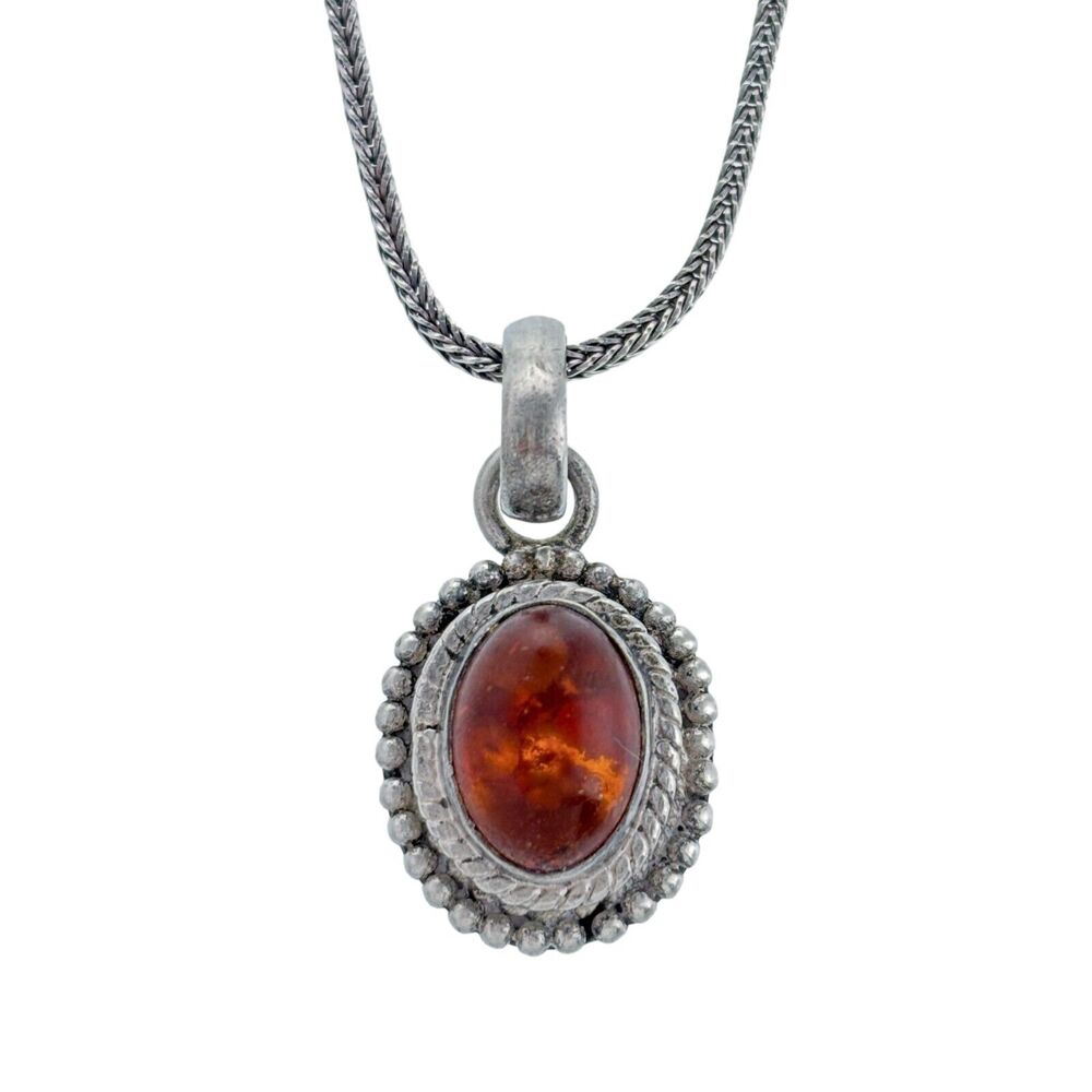 Vintage Sterling Silver 925 Amber Oval Pendant
